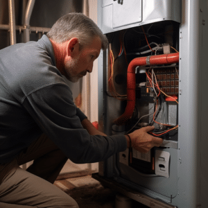 technician installing furnace bright