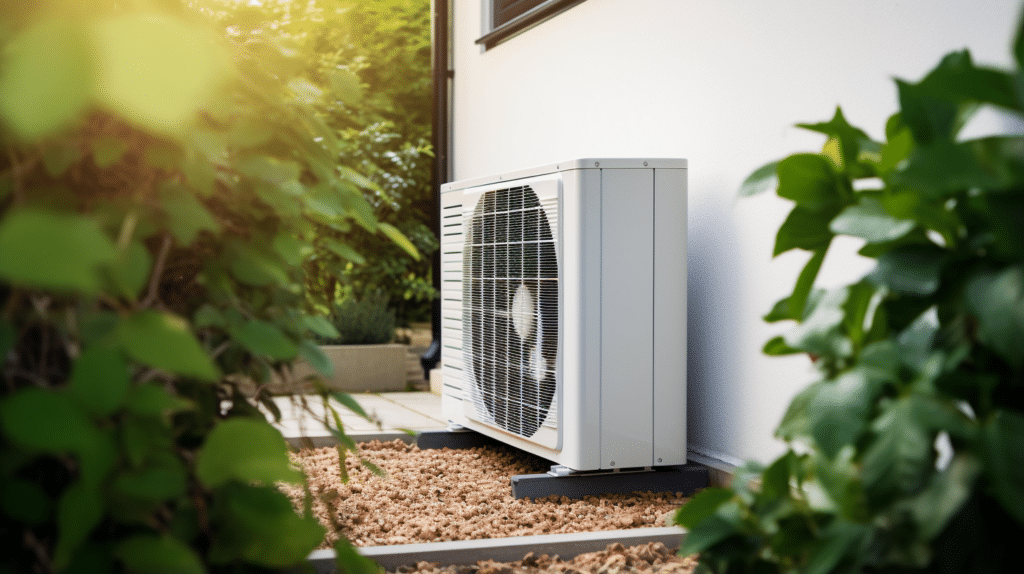 heat pump installed next to family house