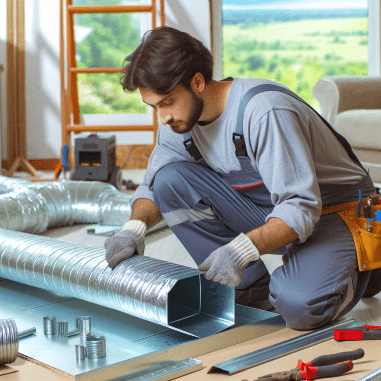 Technician installing ductwork sheet metal