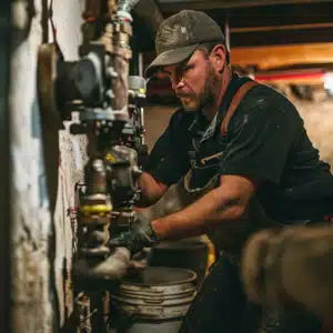 Technician working on gas fitting